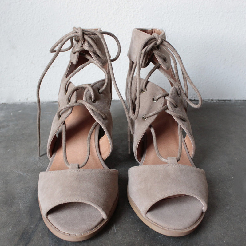 lace-up cutout heeled sandal - taupe - shophearts - 3