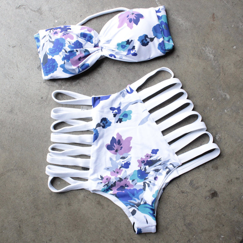 khongboon swimwear - isola handmade floral print high waisted cutout set - shophearts - 1