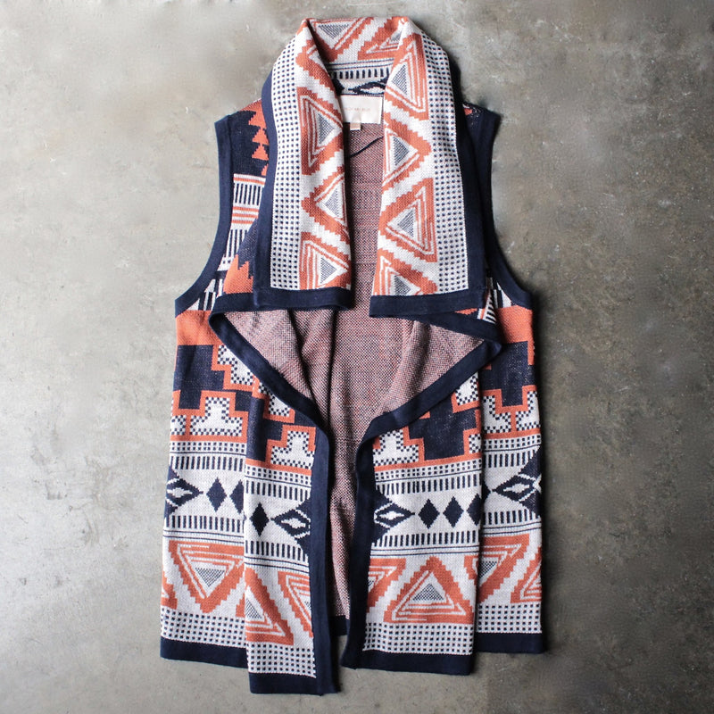 knitted waterfall vest with aztec design - shophearts - 1