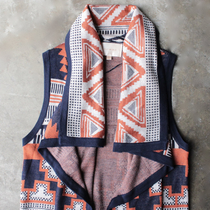 knitted waterfall vest with aztec design - shophearts - 2