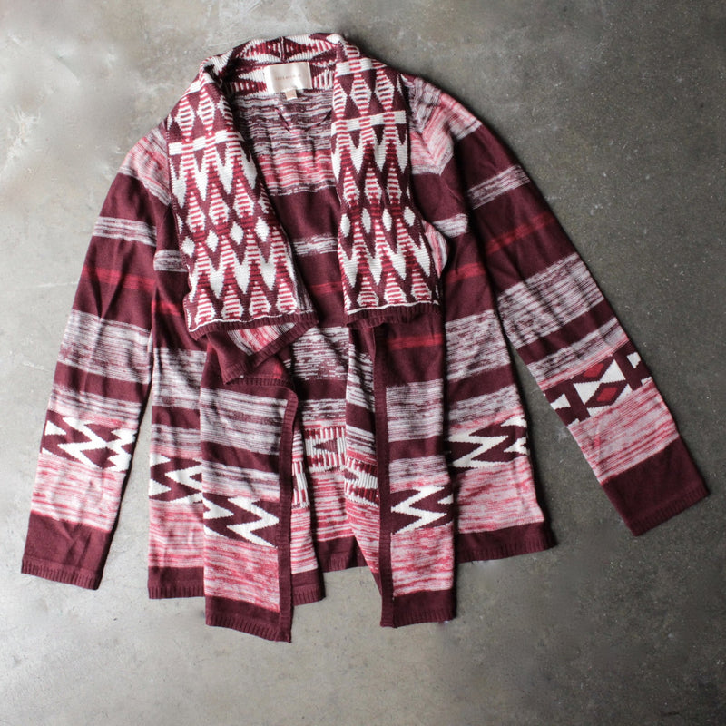 long sleeve cascading open front geometric print cardigan - shophearts - 1