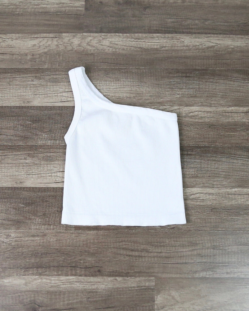 ribbed - crop top - one shoulder - basics - essential - white