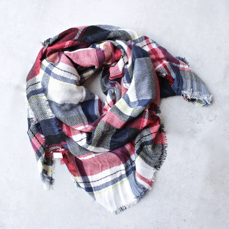 oversize plaid blanket scarf - red - shophearts - 1