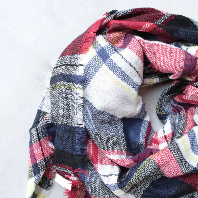 oversize plaid blanket scarf - red - shophearts - 5