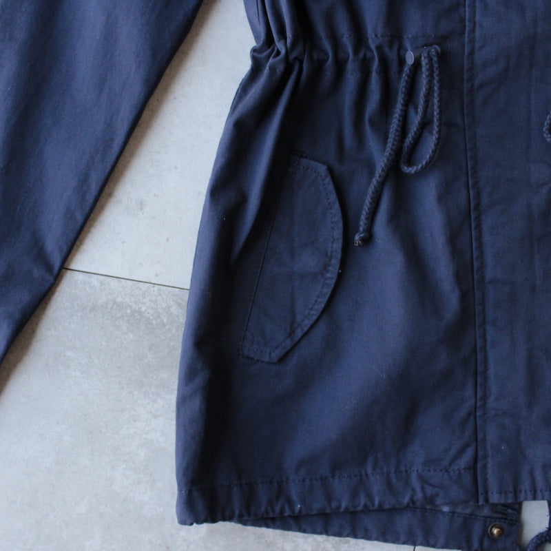 Womens hooded utility parka jacket with drawstring waist - navy - shophearts - 3