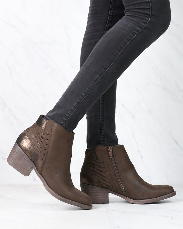 Very Volatile - Valence Lace Back Ankle Booties in Brown