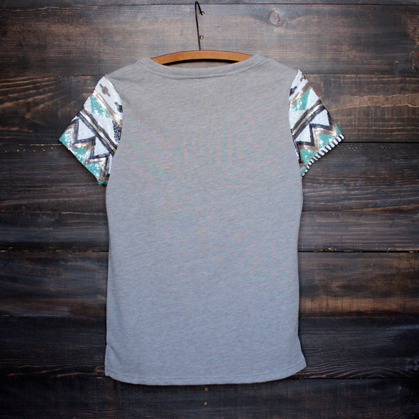 FINAL SALE - it girl aztec sequin pocket short sleeves french terry t shirt grey - shophearts - 2