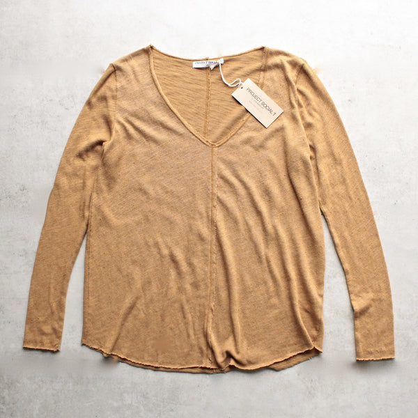 project social t - maria longsleeve v neck seamed sweatshirt - mustard - shophearts - 1