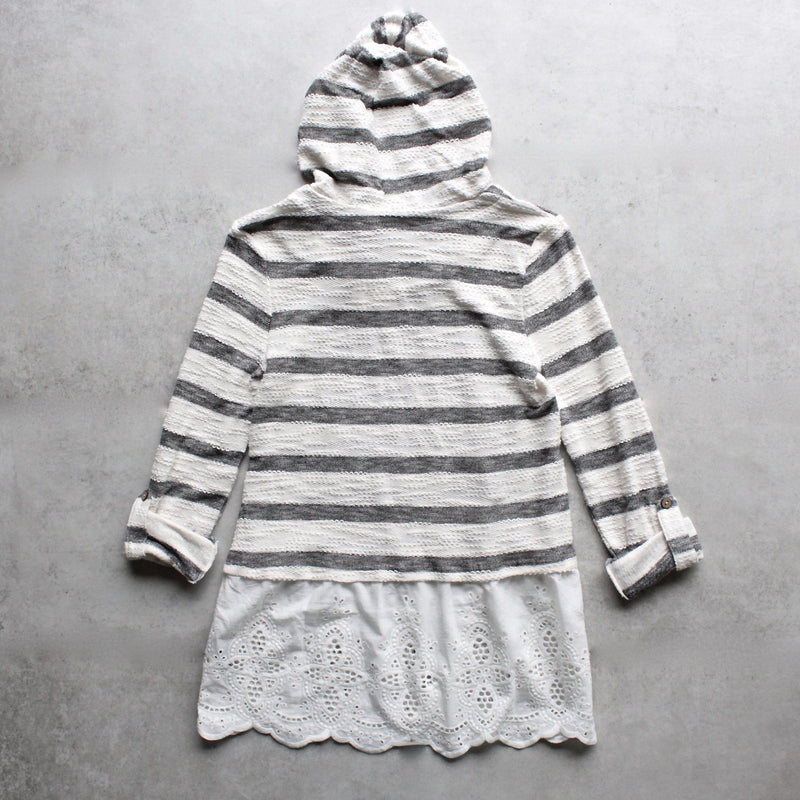 striped vintage lace hem womens hoodie sweater top - shophearts - 2