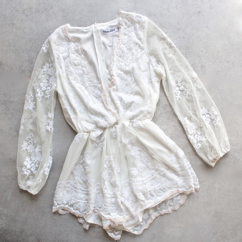 reverse - life of the party sequin romper white 