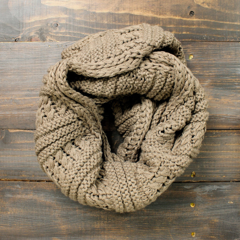 thick cozy knit infinity scarf mocha - shophearts - 1