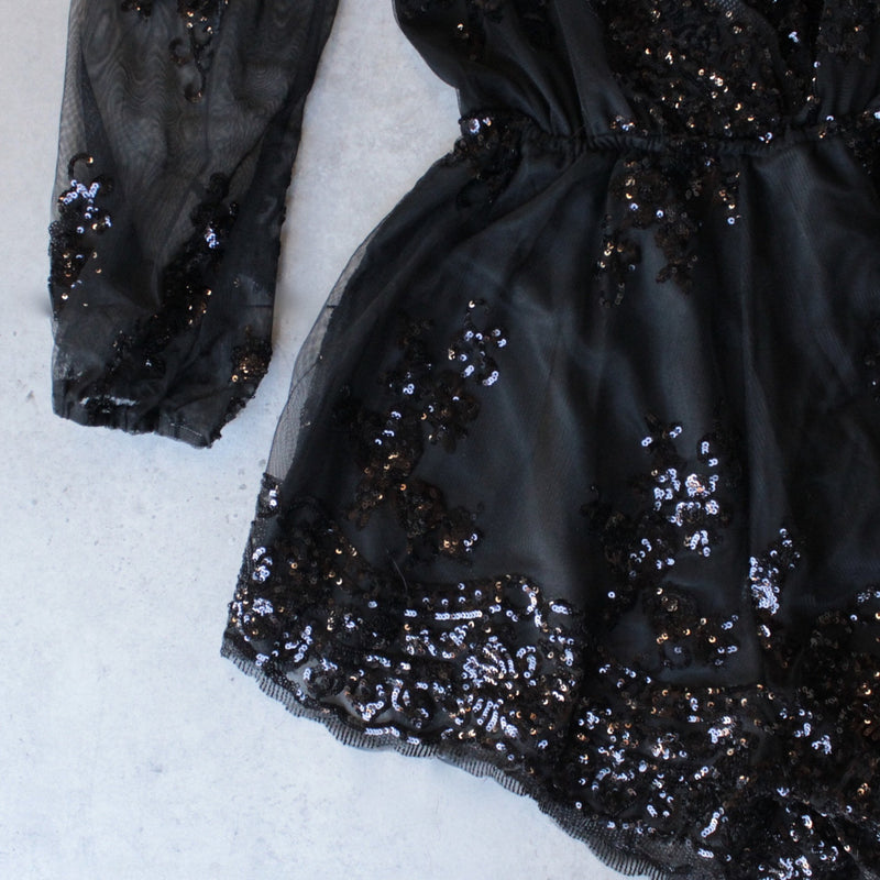 reverse - life of the party black sequin romper - shophearts - 3