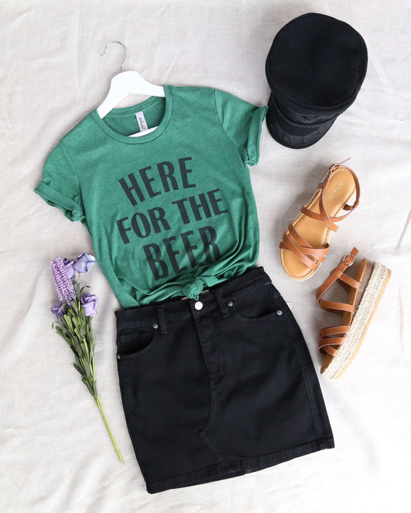 Distracted - Here for the Beer - Saint Patrick's Day Women's Cotton Blend T-Shirt in Heather Dark Green