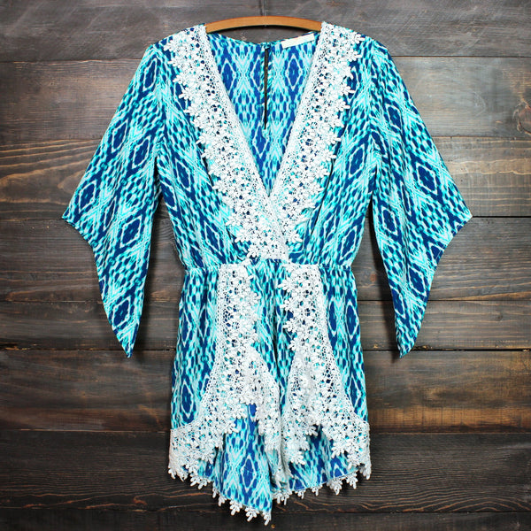 FINAL SALE - blue diamond crochet lace romper - shophearts - 1