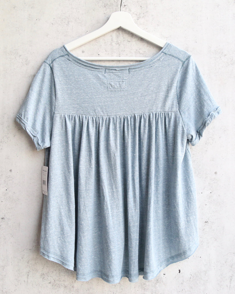 Free People All You Need Ruched V-Neck Tee - Ocean Blue Shade Green