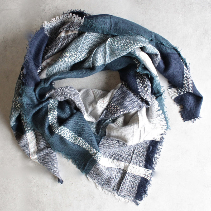oversize plaid blanket scarf - blue - shophearts - 1