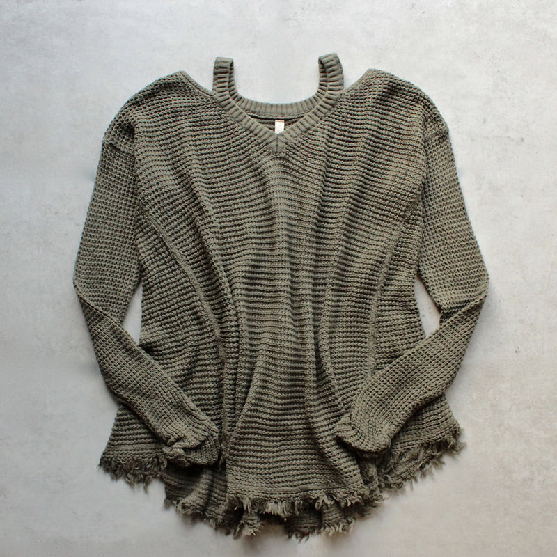 oversize thermal sweater with cold shoulder - olive - shophearts - 1
