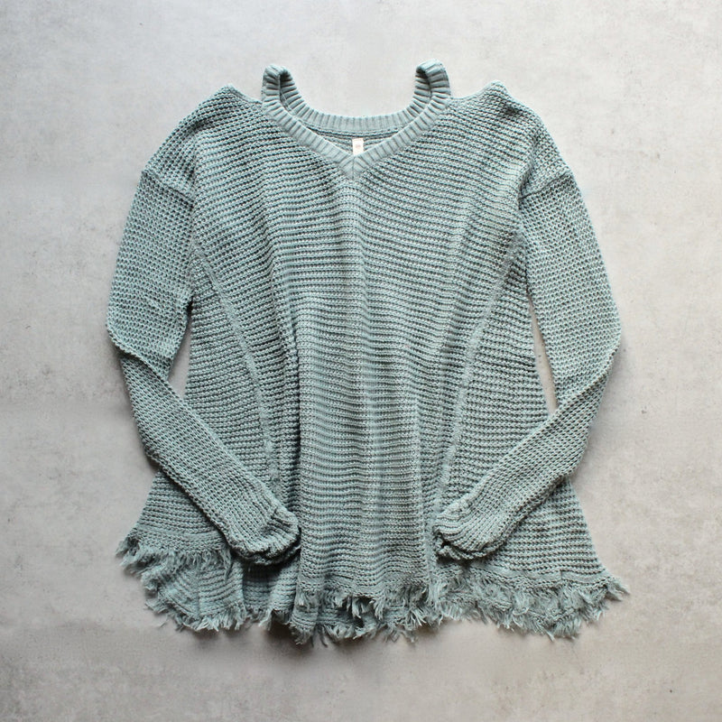 oversize thermal sweater with cold shoulder - dusty aqua - shophearts - 1
