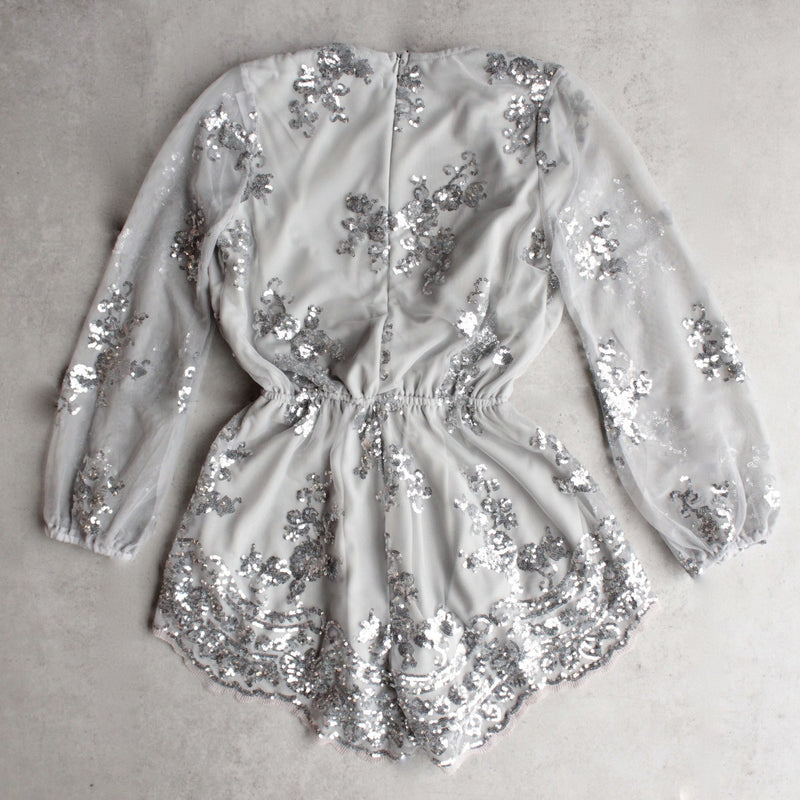 reverse - life of the party sequin romper - silver - shophearts - 2