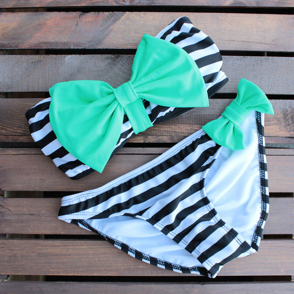 mint and black striped sailor gal bow bikini - shophearts - 1