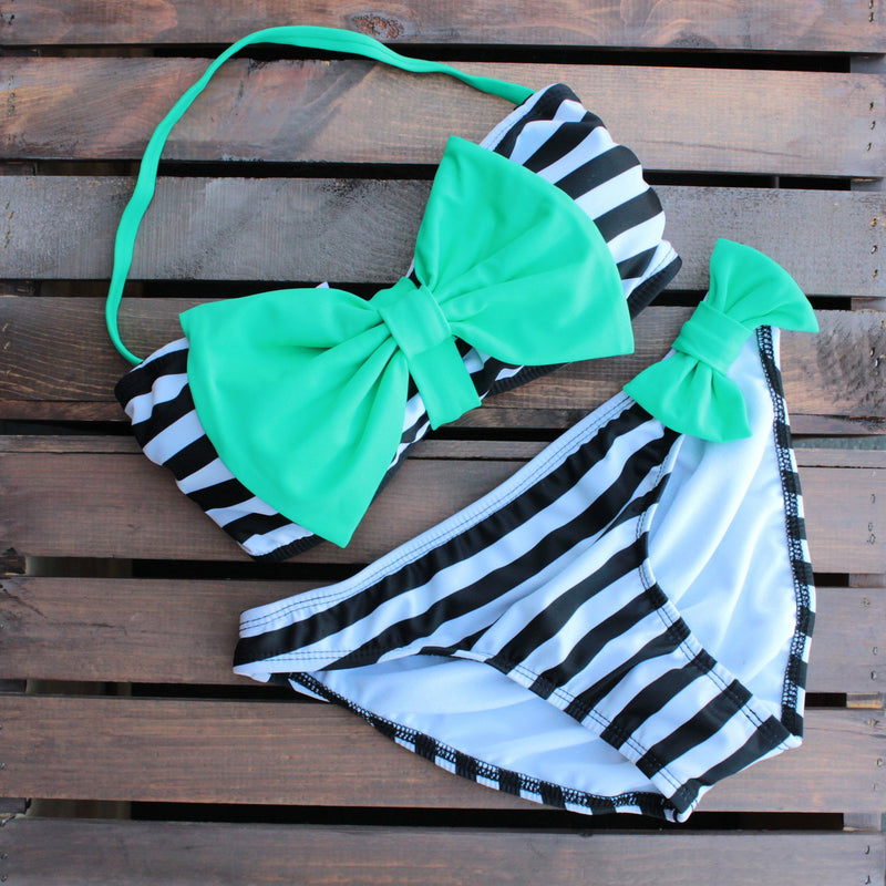 mint and black striped sailor gal bow bikini - shophearts - 3