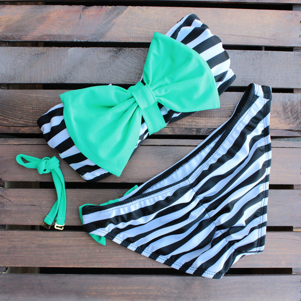 mint and black striped sailor gal bow bikini - shophearts - 2