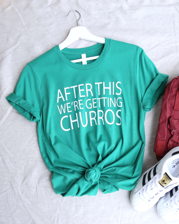 Distracted - After This We're Getting Churros Unisex Graphic Tee in Green/White