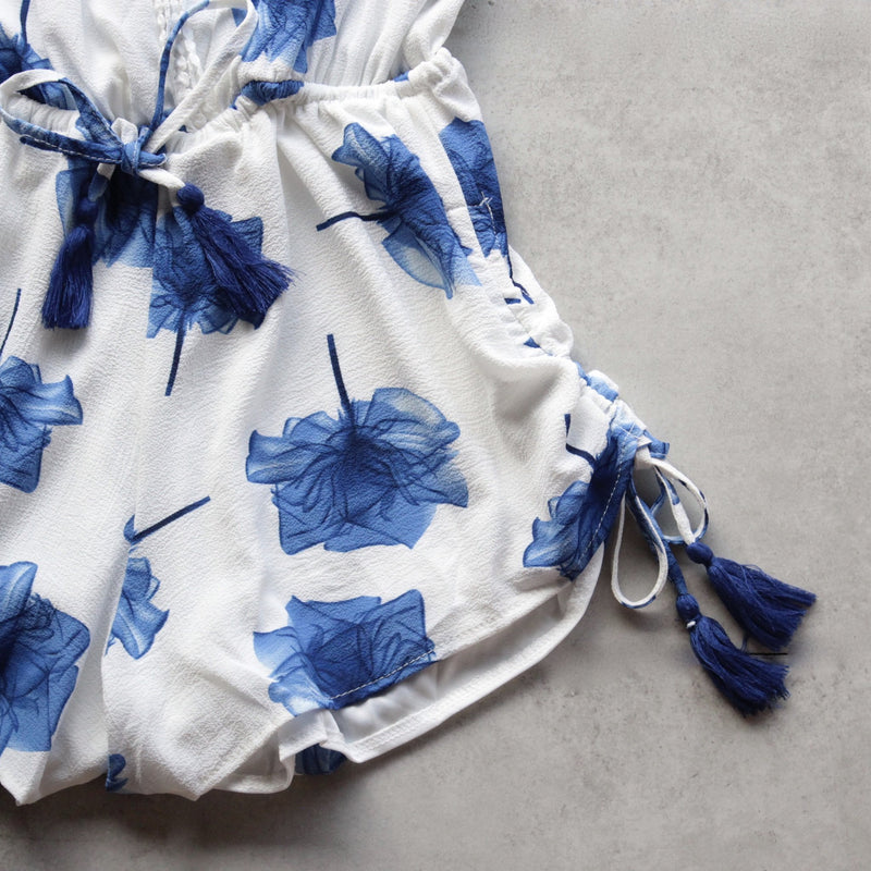 lovecat - sweet floral white + blue chiffon romper - shophearts - 2