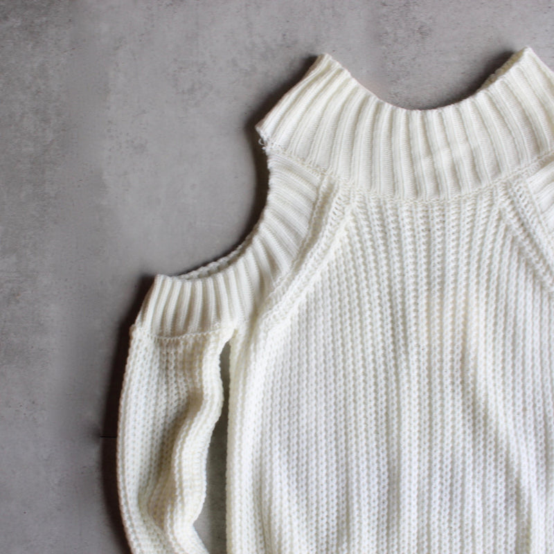 Cold shoulder knit sweater - ivory - shophearts - 2