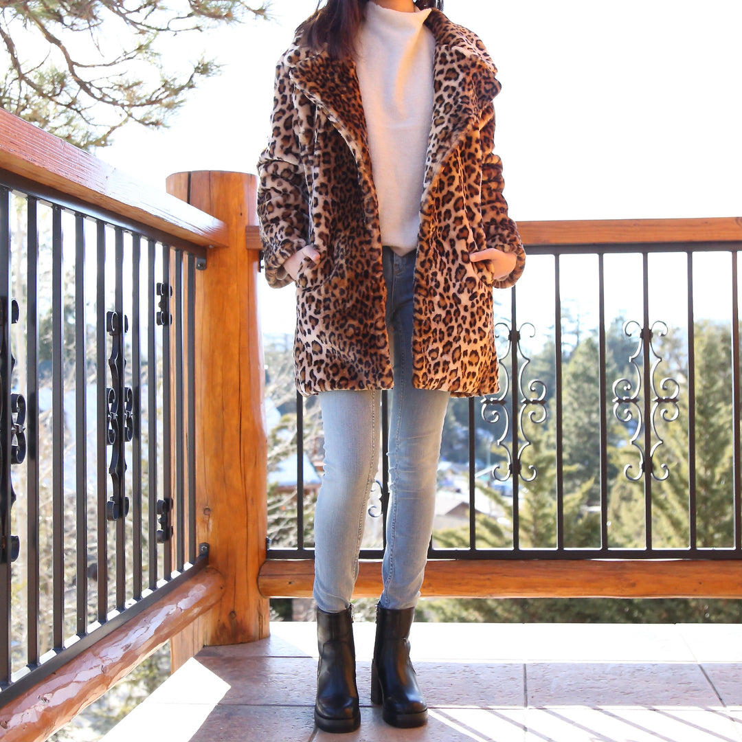 Cotton Candy LA - Open Collar Faux Fur coat - tan/leopard Shop Hearts Cotton Candy LA - Open Collar Faux Fur coat - tan/leopard Shop Hearts
