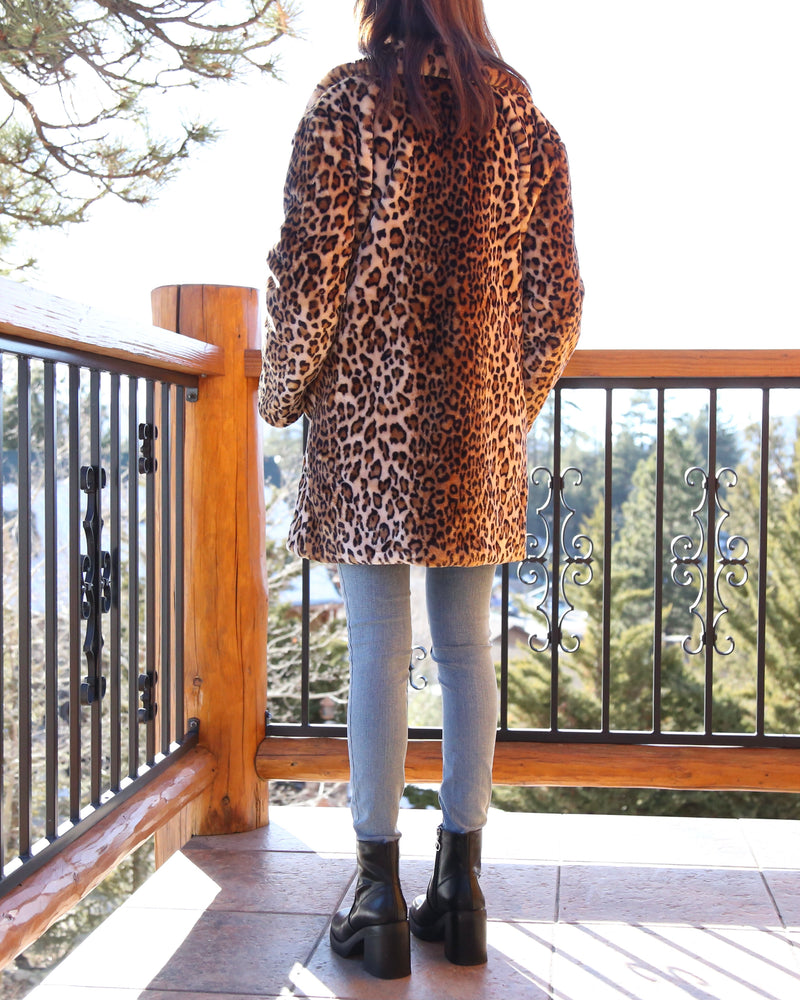 Cotton Candy LA - Selena Open Collar Faux Fur Coat in Brown/Leopard