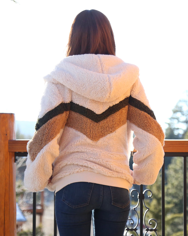 Chevron Sherpa Puffy Zip Up Jacket in More Colors