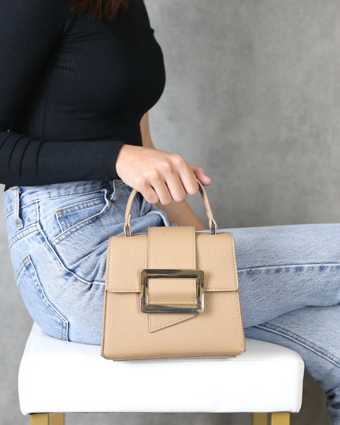 Want It Formal Missy Mini Cross Body Purse in Beige