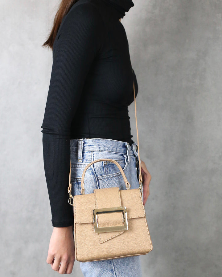 Want It Formal Missy Mini Cross Body Purse in Beige