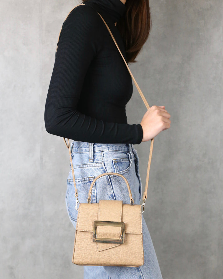 Want It Formal Missy Mini Cross Body Purse in Beige