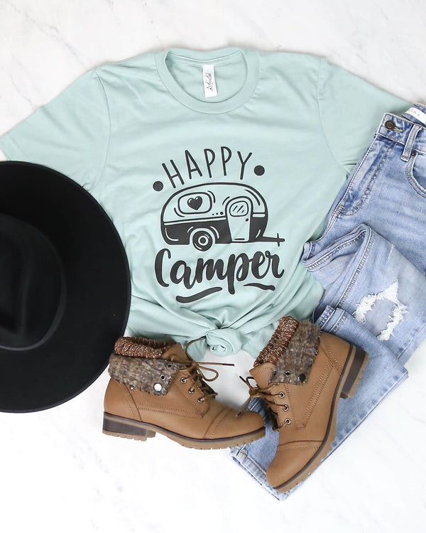 Distracted - Happy Camper Graphic Tee in Mint