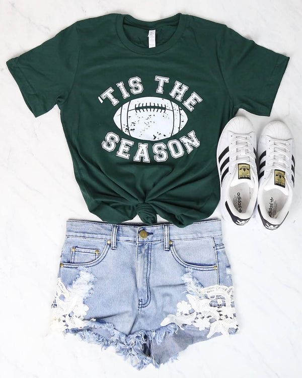 Distracted - Tis the Season Football Graphic Tee in Green