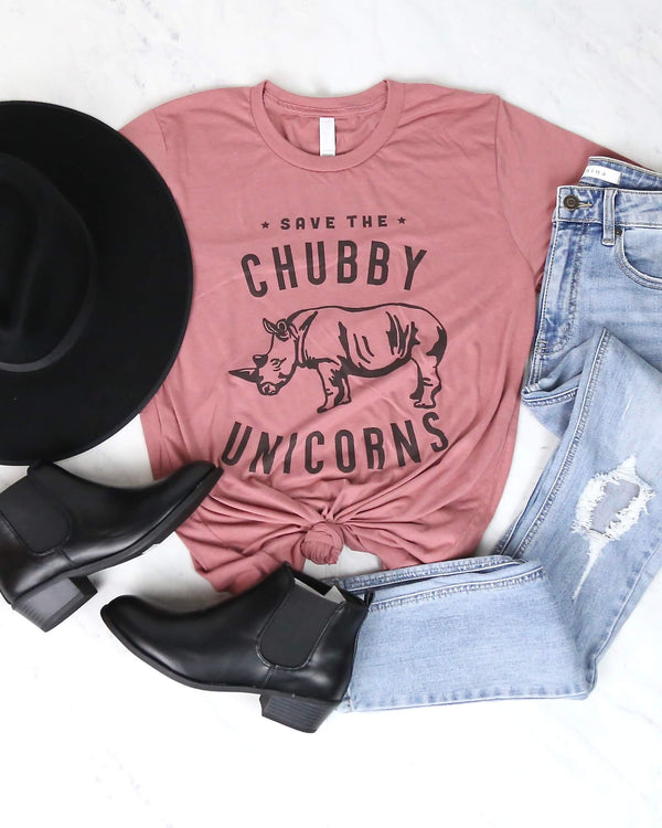 Distracted - Save The Chubby Unicorns Graphic Tee in Pink