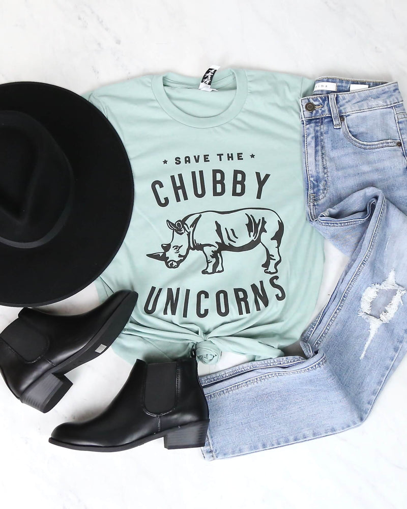 Distracted - Save The Chubby Unicorns Graphic Tee in Mint
