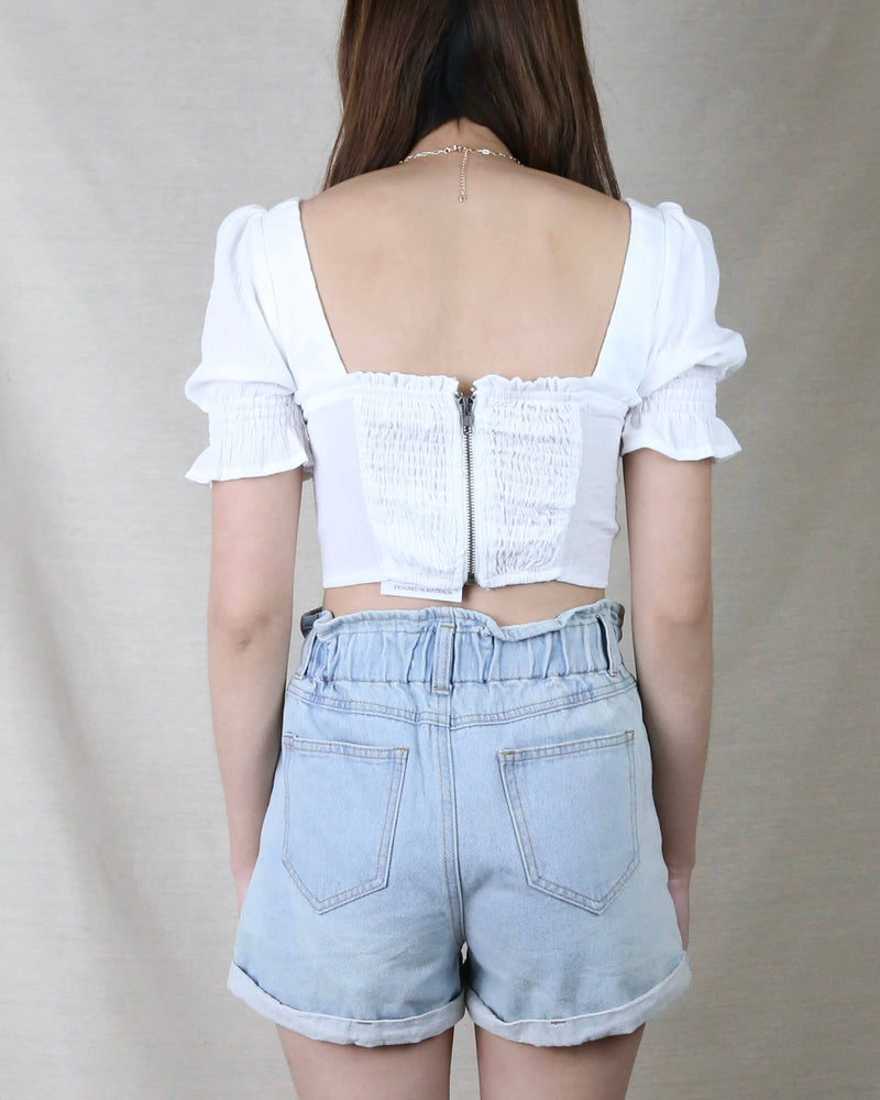 Distraction Bustier Cropped Blouse in White