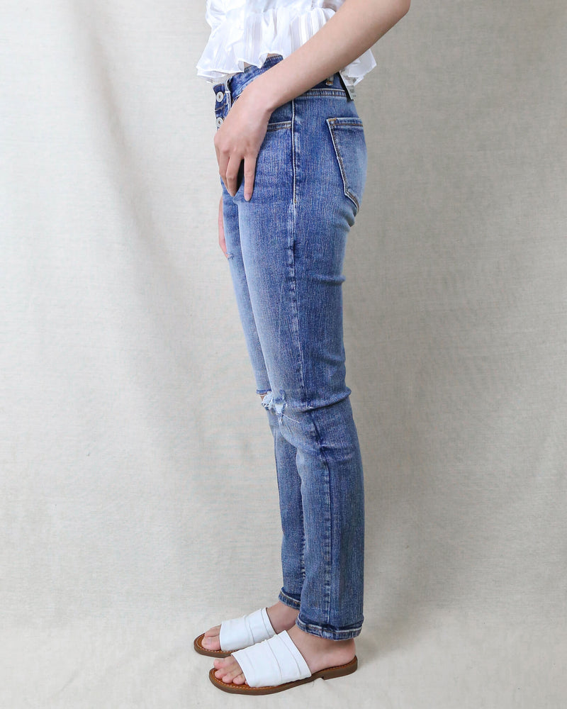 Mia Distressed Medium Wash Faded High Rise Skinny Jeans