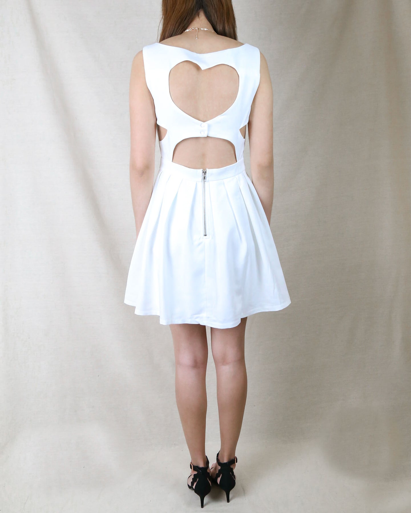 Heart Back Cut Out Dress in White