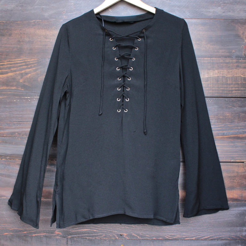 gypsy life oversize front-tie tunic - black - shophearts - 1