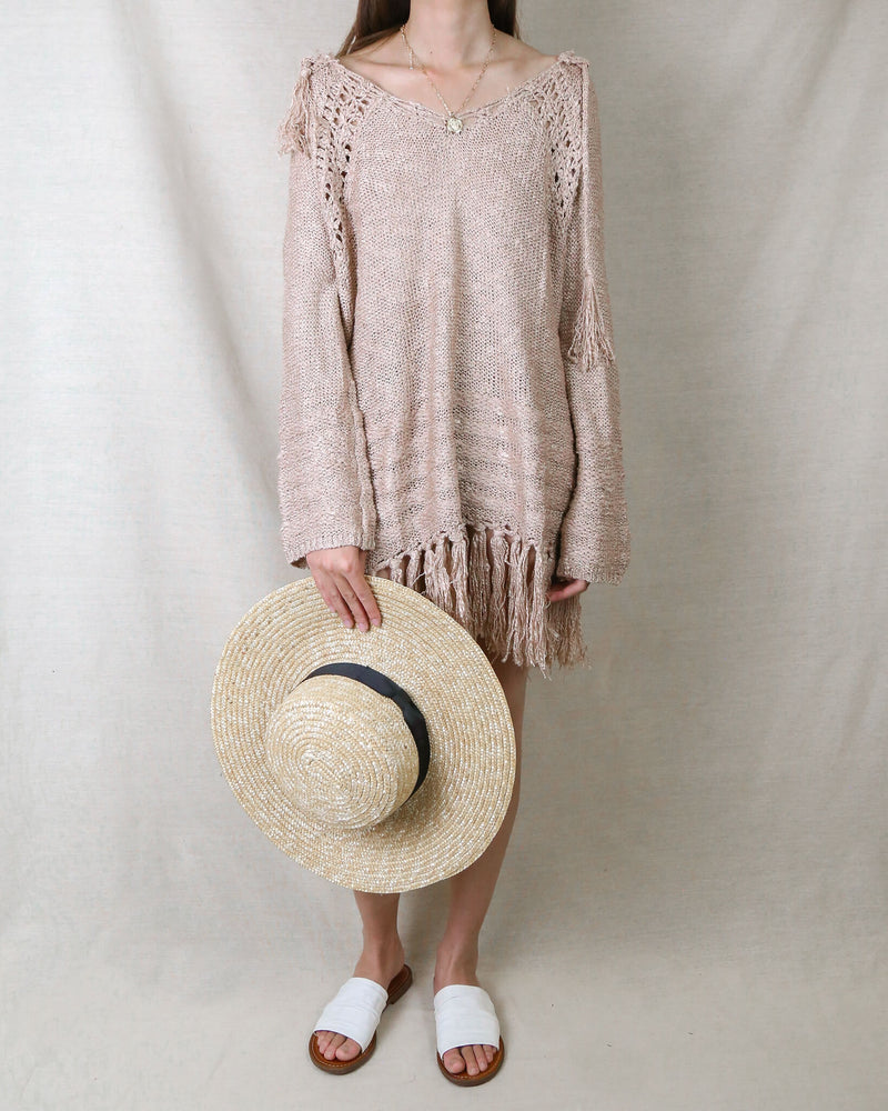 Knit Hoodie Pullover Sweater in Dusty Pink