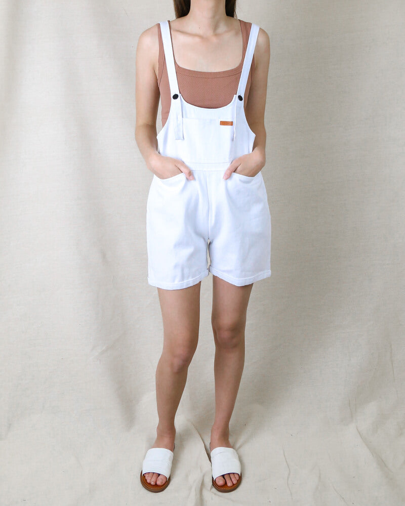 shortalls - overalls - front and side pockets - unlined - rolled cuffs - adjustable straps - white