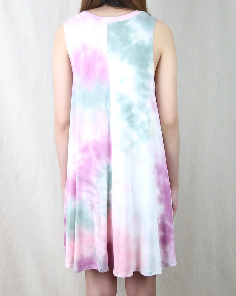 To Dye For Shirt Tank Dress in Olive and Pink Tie Dye