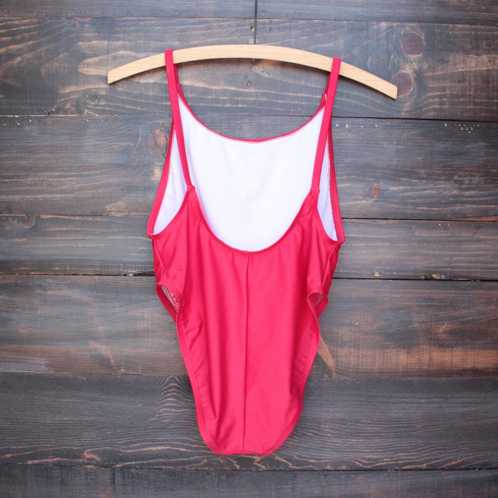 bae watch vintage cut one piece swim suit - red - shophearts - 2