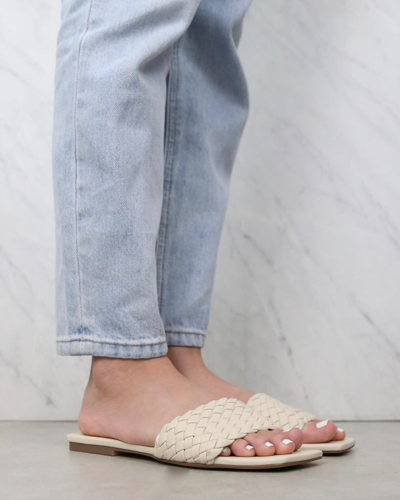 fiona - billini - woven - sandals - flats - padded footbed - open toe - slip on - bone