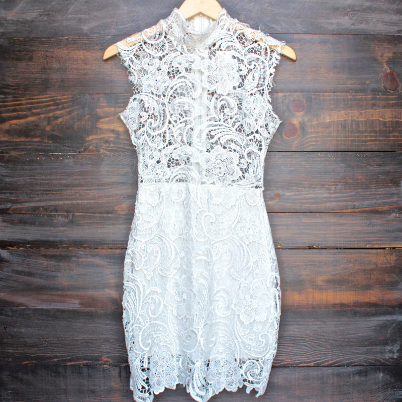 Lioness wedding bells sleeveless lace bodycon dress in white - shophearts - 1