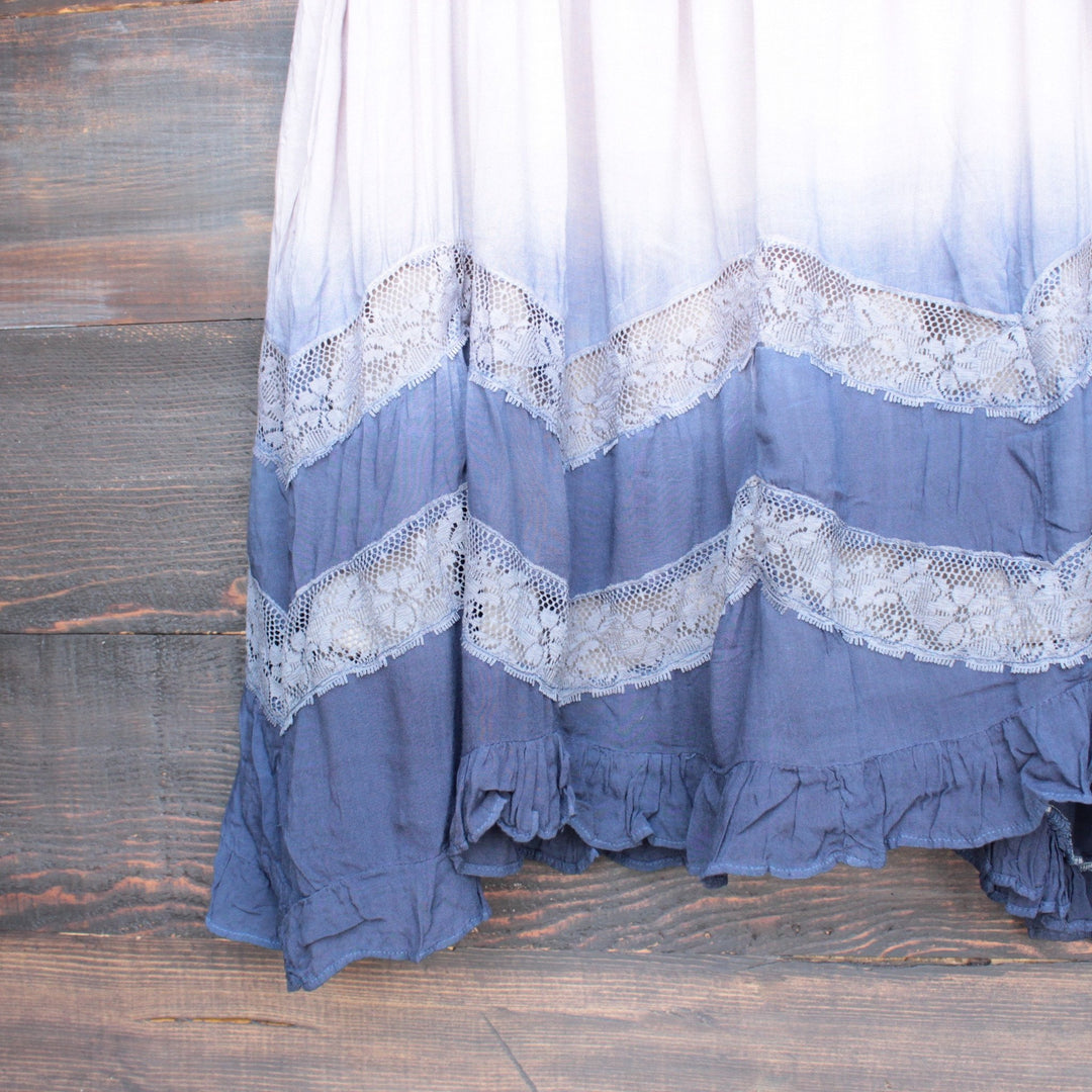 dip dye boho lace trim trapeze slip dress in mocha and navy - shophearts - 4